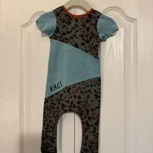 Rags to Raches Teal Rust Leopard Print Romper 3-6 Months
